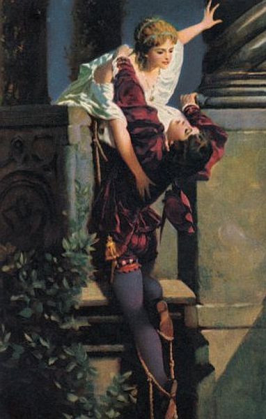 382x600 Romeo And Juliet, The Balcony Scene, Oil By Hans Makart, Austrian - Romeo And Juliet Painting Balcony Scene