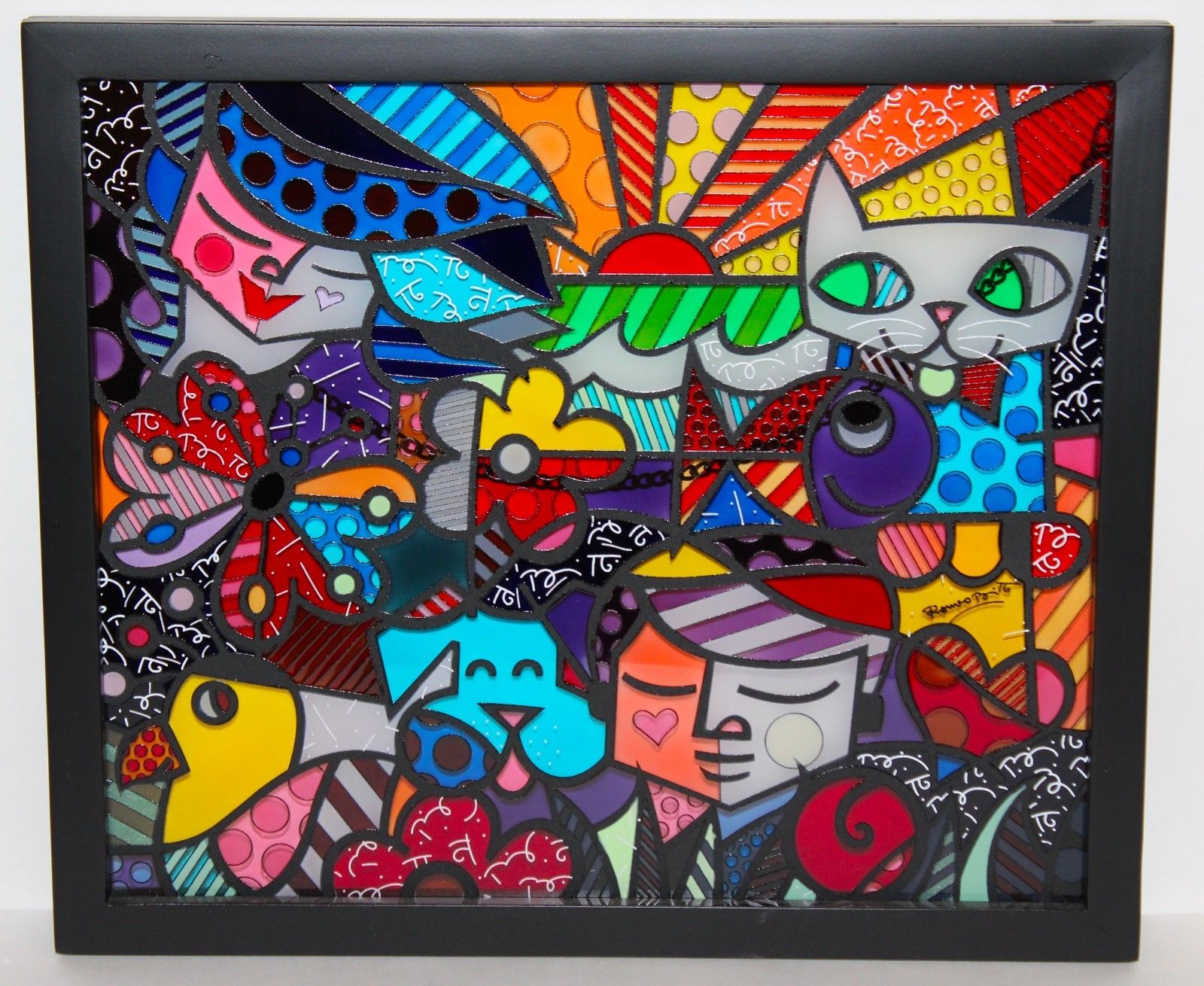 1600x1310 Romero Britto Glass Frame Panel Garden - Romero Britto Painting