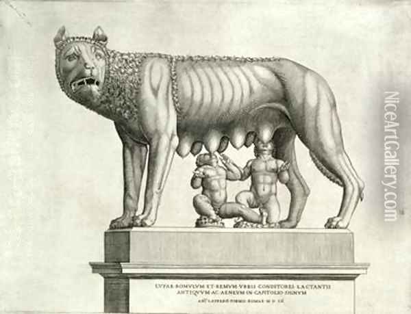 600x459 Drawing Of The Etruscan Bronze Of The She Wolf Suckling Romulus - Romulus And Remus Painting