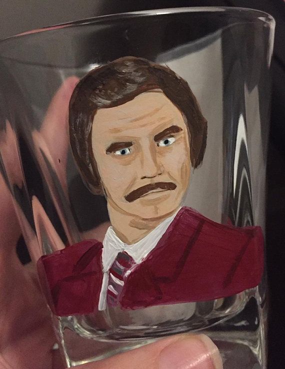 570x737 Custom Hand Painted Winescotch Glass - Ron Burgundy Painting