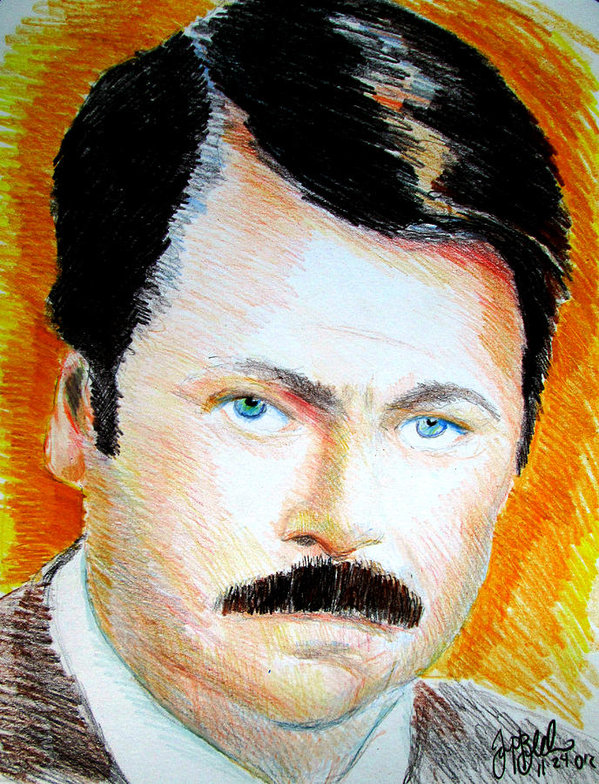 599x784 Ron Swanson Art Print By Jon Baldwin Art - Ron Swanson Painting