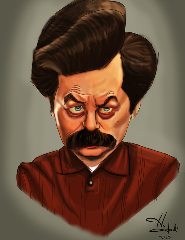 600x776 Ron Swanson Caricature By Hjacobi - Ron Swanson Painting