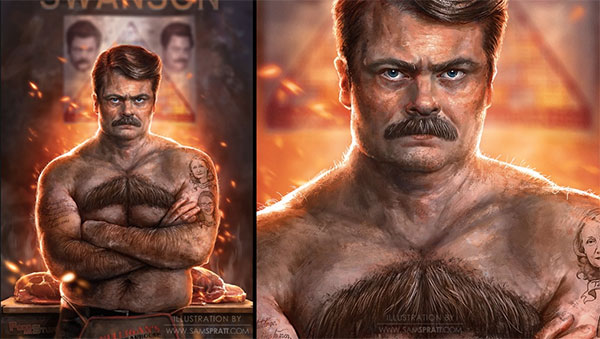 600x339 Ron Swanson Portrait By Sam Spratt - Ron Swanson Painting