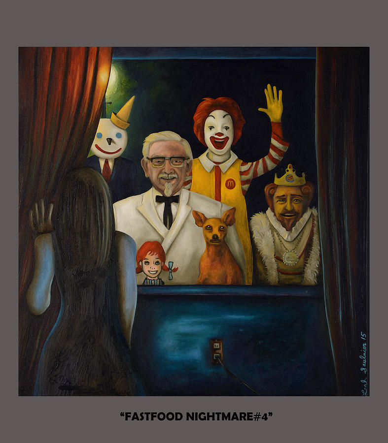 787x900 Fast Food Nightmare 4 With Lettering Painting By Leah Saulnier - Ronald Mcdonald Painting