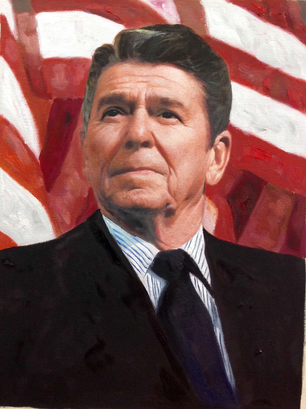 1000x1334 Custom Ronald Reagan Mixed Media Portrait Oil Painting - Ronald Reagan Painting