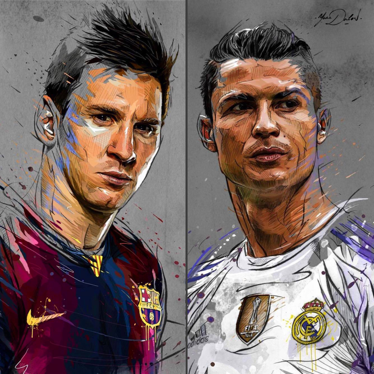 1280x1280 Yann Dalon Messi Or Ronaldo My Painting For El Clasico - Ronaldo Painting