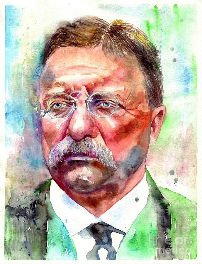 689x900 Theodore Roosevelt Watercolor Portrait Painting By Suzann's Art - Roosevelt Painting