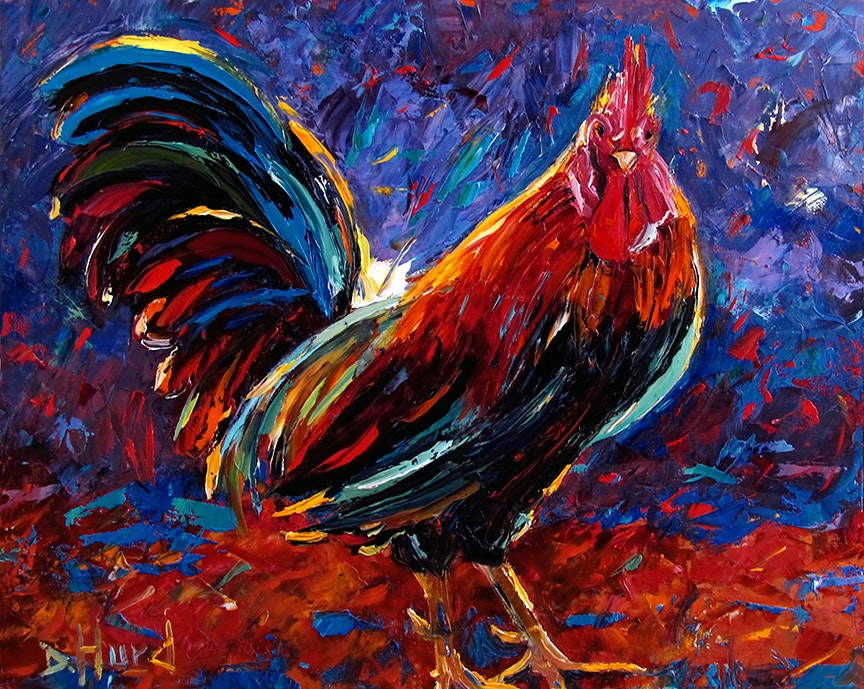 864x689 Rooster Art Oil Painting Farm Animal Paintings By Debra Hurd By - Rooster Oil Painting