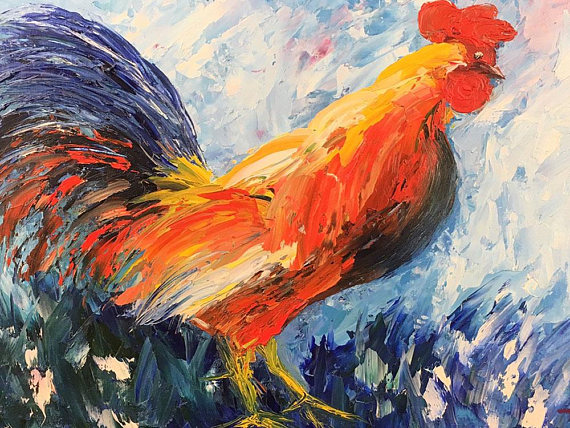 570x428 Rooster Oil Painting On Canvas Modern Art Chicken Wall Art - Rooster Oil Painting