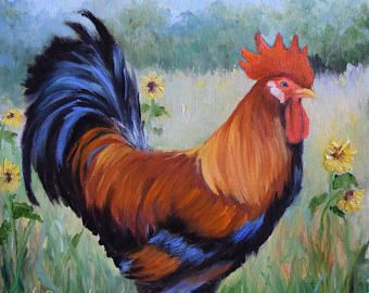 340x270 Rooster Painting I,series I 2017,10x10 Original Canvas Oil - Rooster Oil Painting