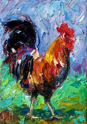 282x400 Debra Hurd Original Paintings And Jazz Art Rooster, Chicken Art - Rooster Oil Painting