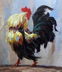 257x300 Oil Painting Animal Fowl Poultry Cock Rooster Chanticleer Canvas - Rooster Painting