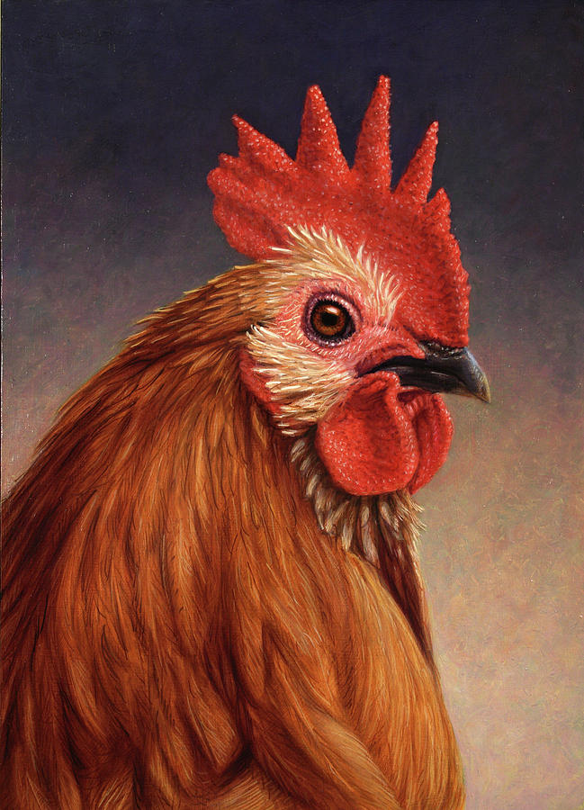 649x900 Portrait Of A Rooster Painting By James W Johnson - Rooster Painting