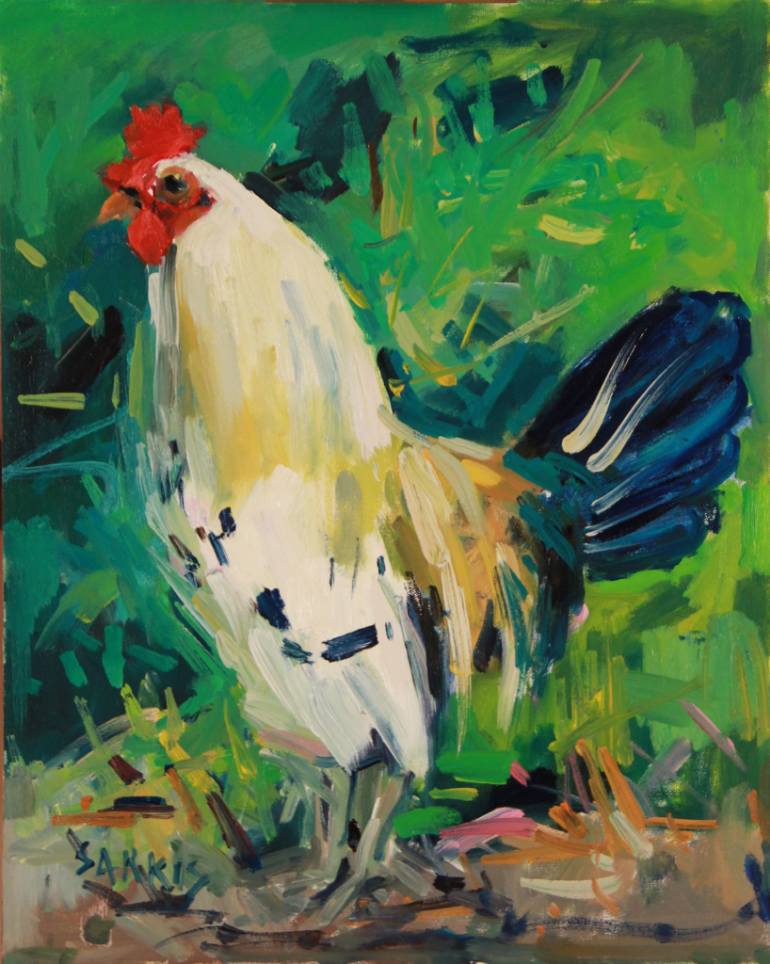 770x964 Saatchi Art Rooster Painting By Sarkis Antikajian - Rooster Painting