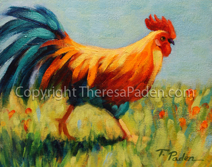 432x340 Paintings By Theresa Paden Colorful Rooster Painting By Artist - Rooster Painting Images