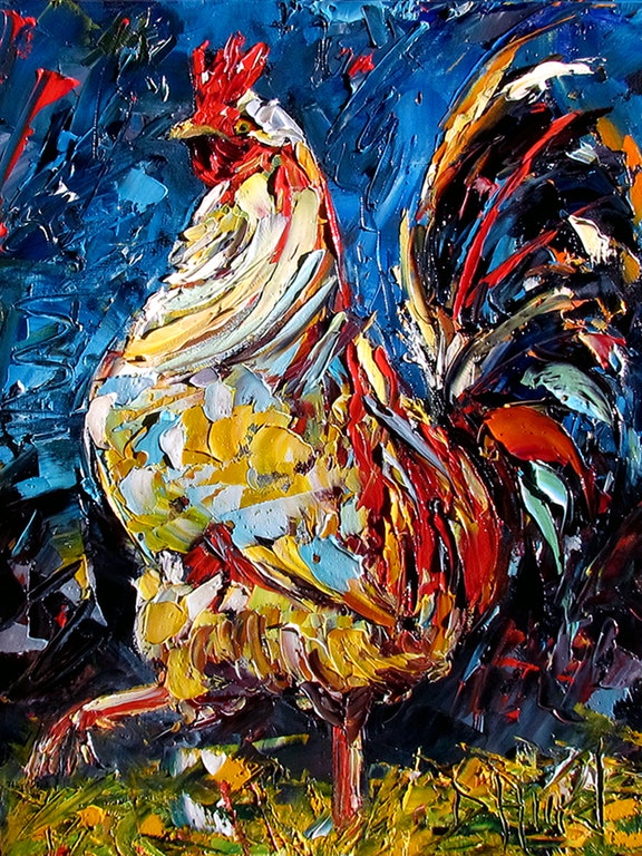 576x768 Rooster Painting Animal Art Farm Paintings Chicken By Debra Hurd - Rooster Painting Images