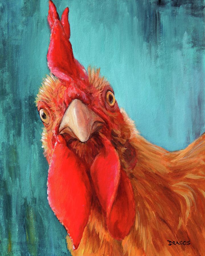 720x900 Rooster With Attitude Painting By Dottie Dracos - Rooster Painting Images