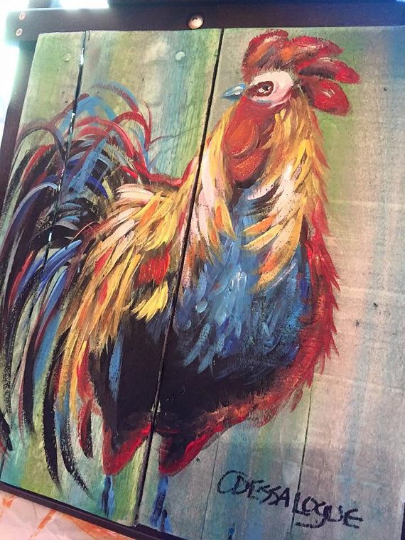 570x760 Rooster Chicken Hen Pallet Painting Primitive Farm Country Pallet - Rooster Painting Images