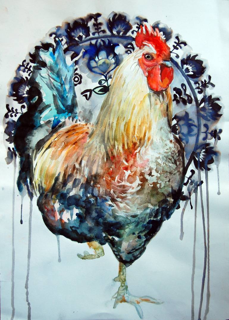 770x1077 Saatchi Art Rooster Painting By Olga Maria Kapitanska Miekus - Rooster Painting Images