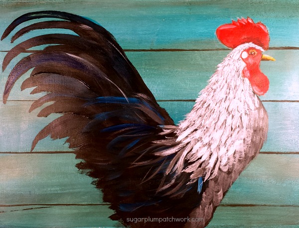 600x457 Sugarplum Patchwork Rooster Painting - Rooster Painting Images