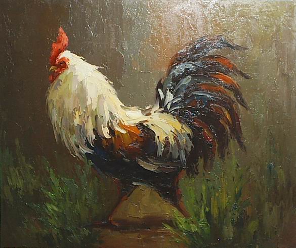 585x490 Rooster Painting, A Palette Knife Paintings Reproduction, We Never - Rooster Painting Images