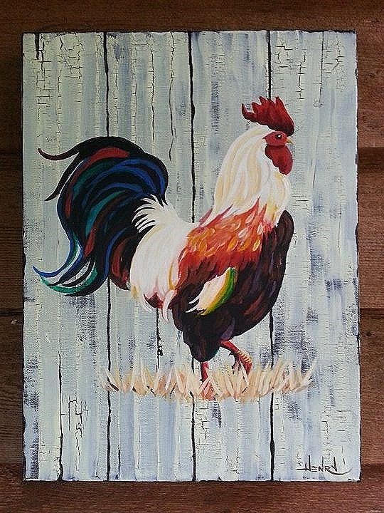540x720 Colorful Barn Wood Rooster Painting On Canvas By Artbypamelahenry - Rooster Painting On Canvas