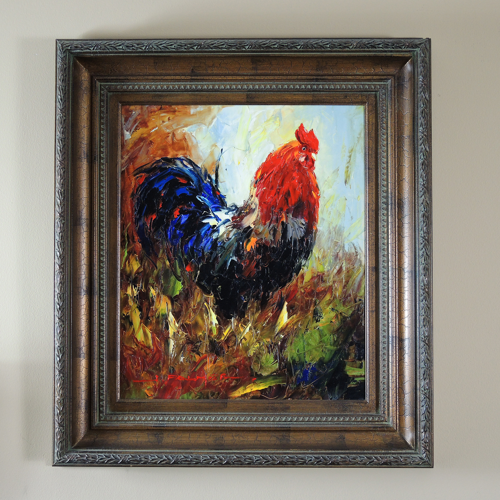 2000x2000 H. Palmer Acrylic On Canvas Rooster Painting Ebth - Rooster Painting On Canvas