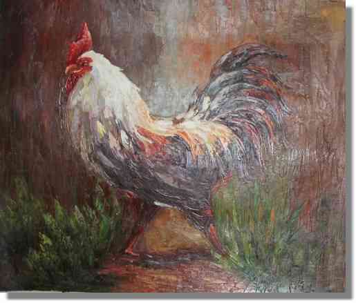 515x439 Knife Painting Animal Rooster Chicken Painting Canvas - Rooster Painting On Canvas