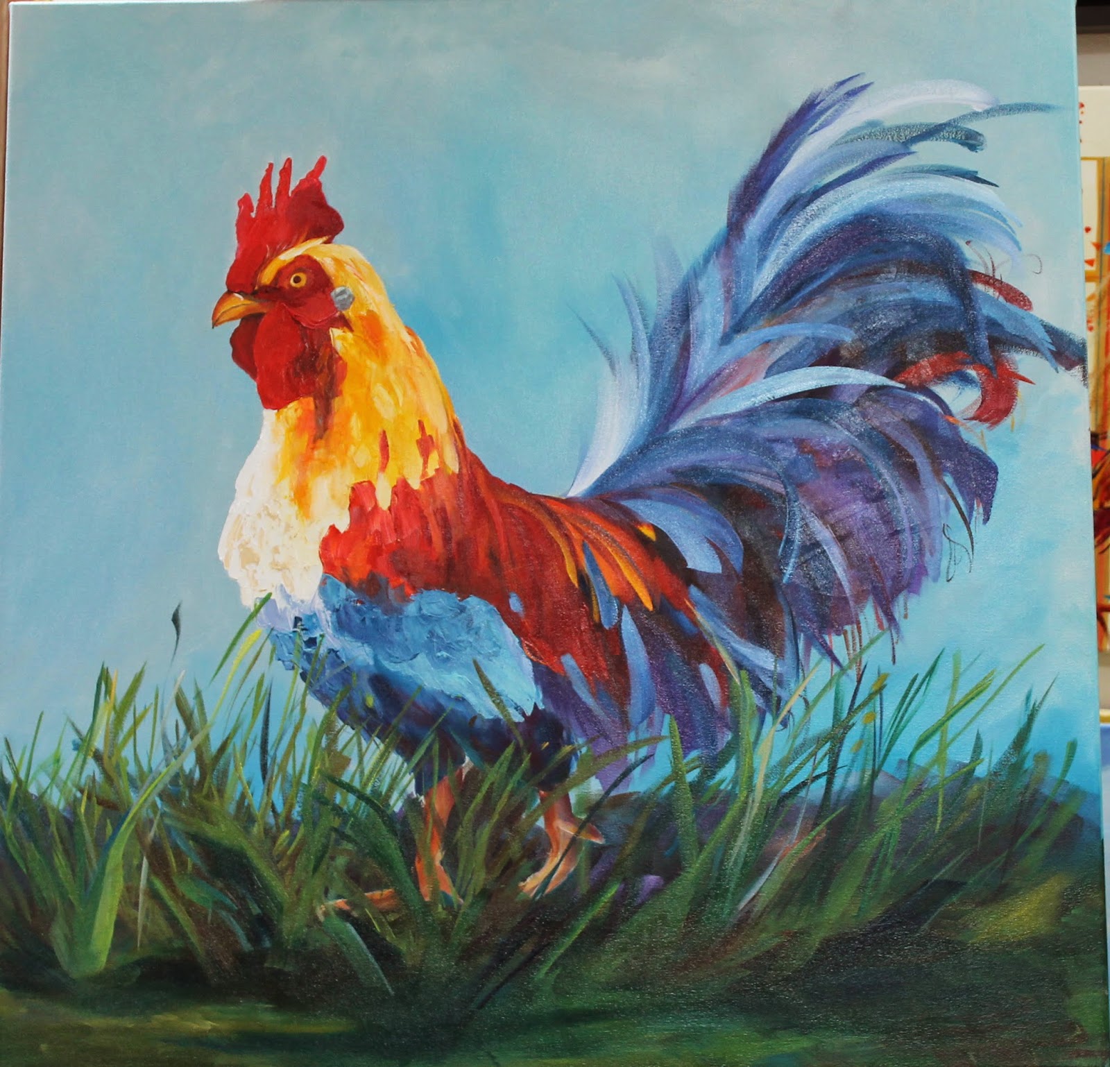 1600x1538 Palette Knife Painters, International Mister Rooster By Kay Wyne - Rooster Painting On Canvas