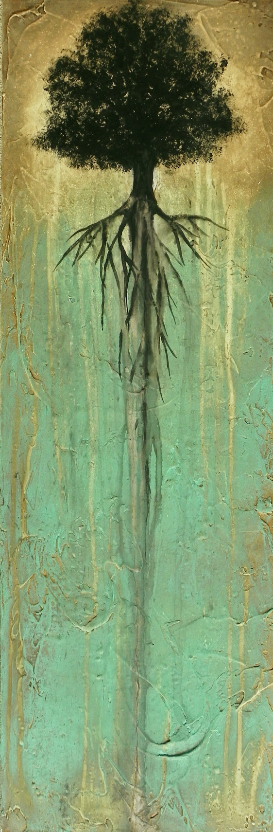 562x1710 Abstract Tree Painting With Heavy Texture - Roots Painting