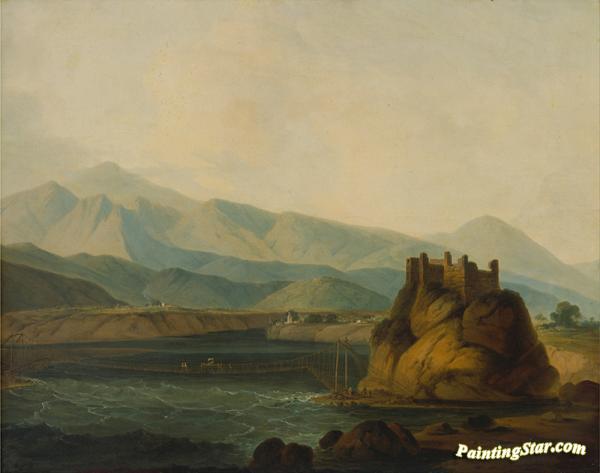 600x473 The Rope Bridge At Serinagur Artwork By Thomas Daniell Oil - Rope Bridge Painting