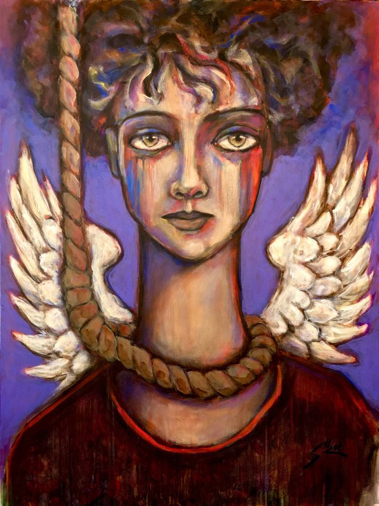 770x1027 Saatchi Art Untitled (Angel's On A Rope!) Painting By Suhair Sibai - Rope Painting
