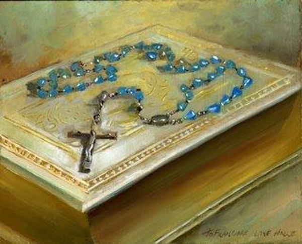 600x484 Bible And Rosary Beads Comissioned Work 8x10 Oil On Panel By - Rosary Painting