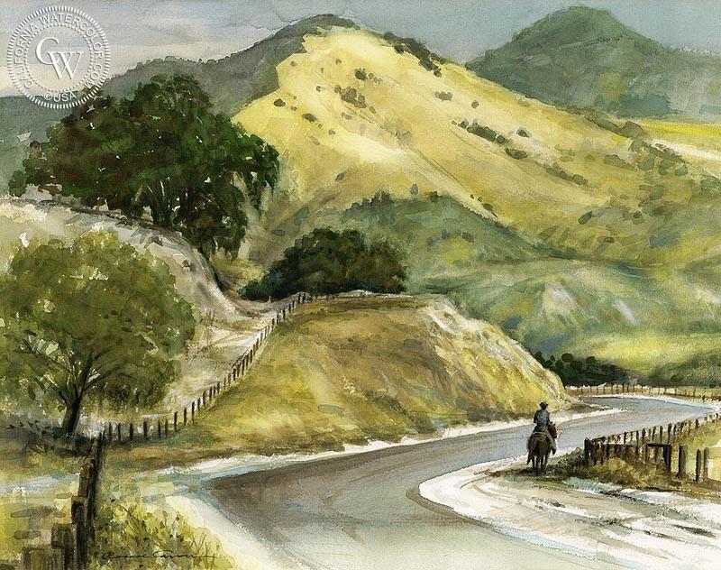800x632 Horseman On The Road, Art By Roscoe Carver California Watercolor - Roscoe Painting