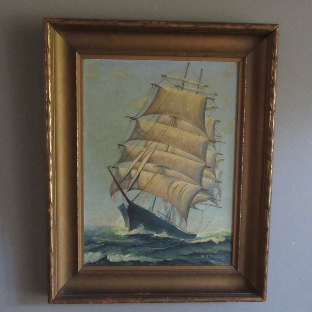 1024x1024 Ship Oil Painting W.a. Roscoe My Frugal Father - Roscoe Painting