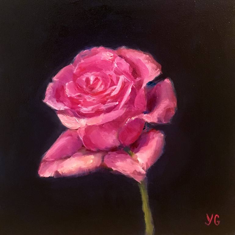 770x770 Saatchi Art Hot Pink Rose Oil Painting Painting By Yana Golikova - Rose Art Painting