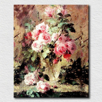 350x350 Chinese Rose Oil Painting By Handmade Wall Art Canvas Flower - Rose Art Painting