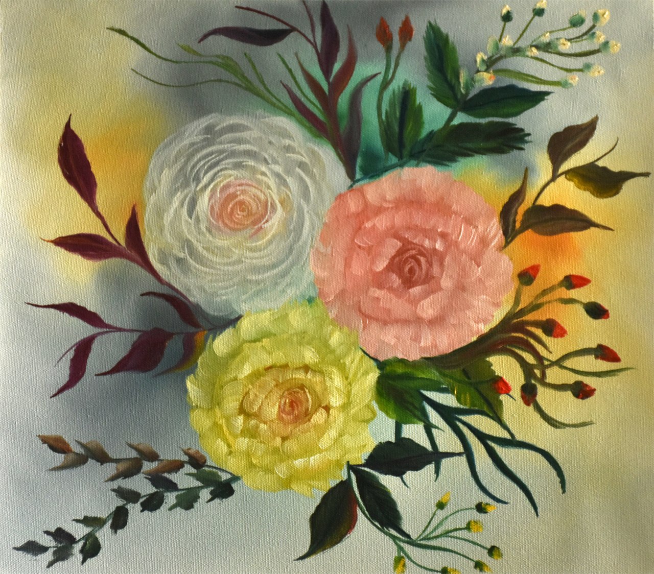 1280x1124 Buy Rose. Bouquet Handmade Painting By Goutami Mishra. Code - Rose Bouquet Painting