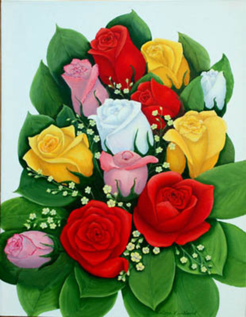 496x640 Lora Vannoord Artwork Rose Bouquet Original Painting Oil - Rose Bouquet Painting