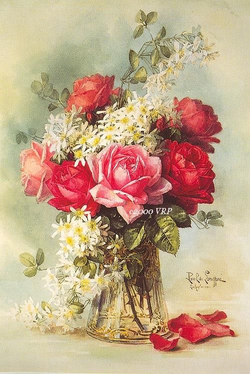 500x746 Print Free Ship Exquisite Victorian Roses Bouquet Paul De Longpre - Rose Bouquet Painting