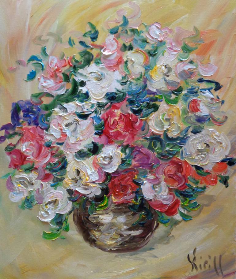 770x912 Saatchi Art Bouquet Of Roses Painting By Kirill Sukhanov - Rose Bouquet Painting
