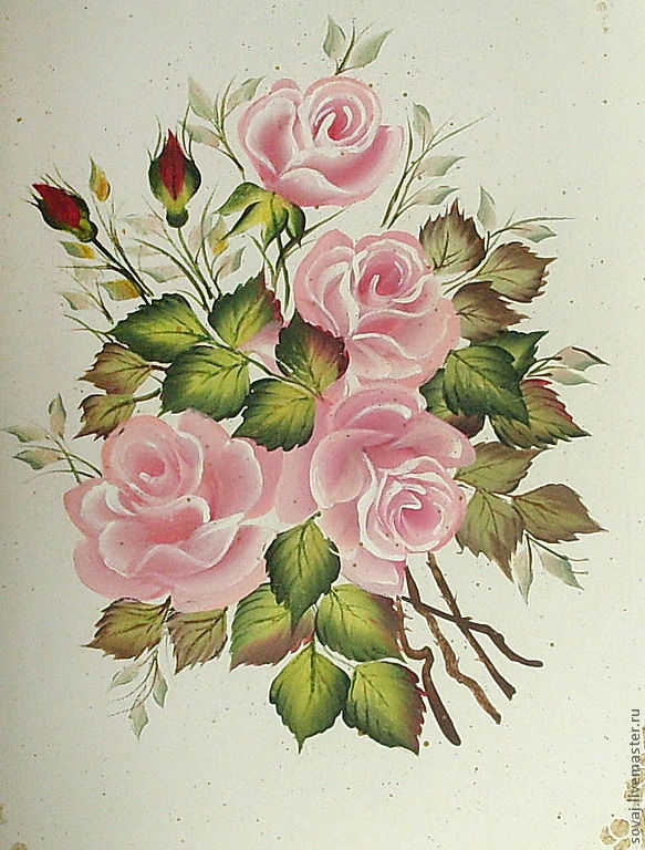 583x768 Tray Shabby Chic Painted Pink Bouquet Shopline - Rose Bouquet Painting