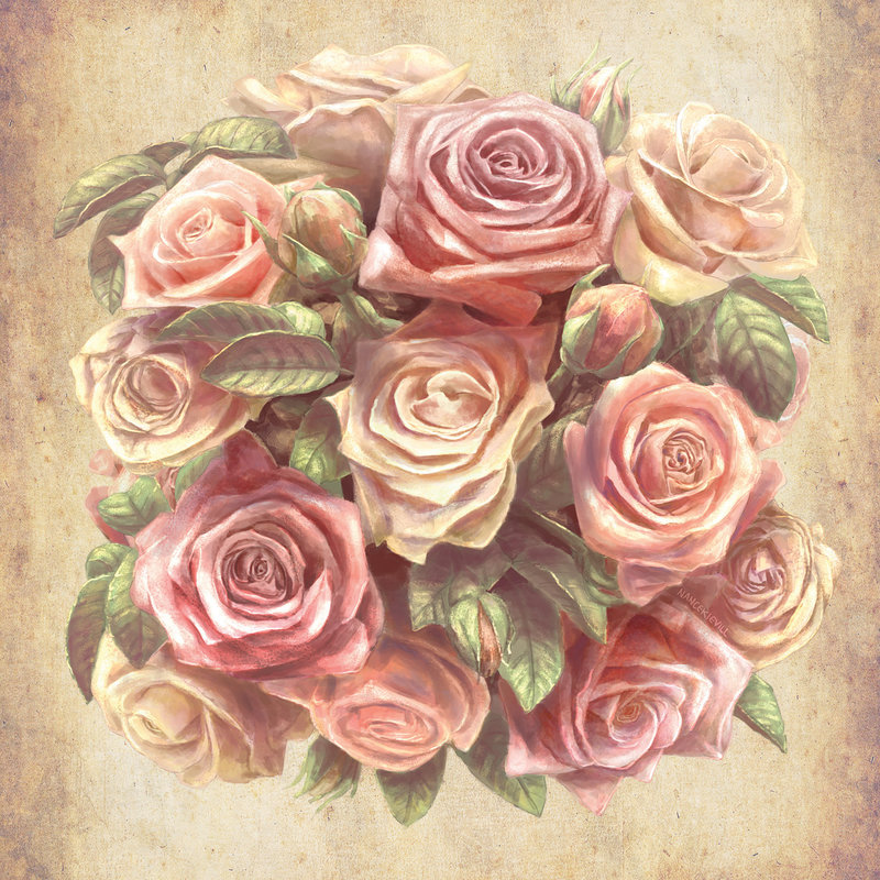 800x800 Vintage Rose Bouquet By Nancekievill - Rose Bouquet Painting