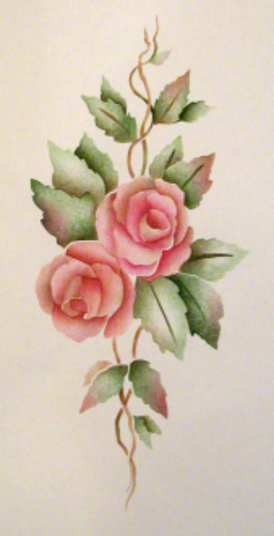 307x600 Wall Stencil Rose Bouquet Walls Stencils, Plaster Stencils - Rose Bouquet Painting