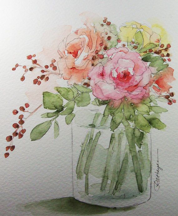 570x690 Bouquet Of Roses Original Watercolor Painting Flowers - Rose Bouquet Painting