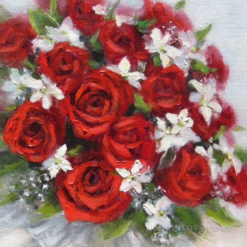 500x501 Bridal Bouquet Paintings By Pat Fiorello - Rose Bouquet Painting