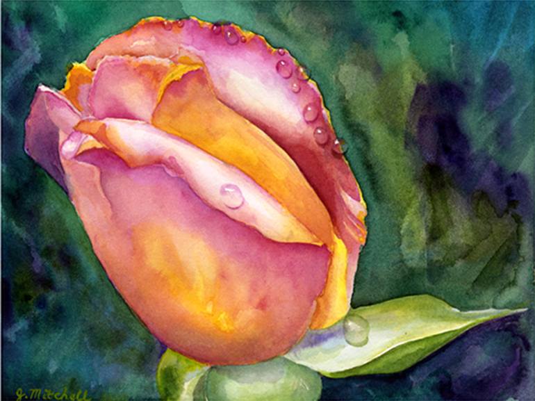 770x577 Saatchi Art Dew Drops On Rose Bud Painting By Judith Ann Mitchell - Rose Bud Painting