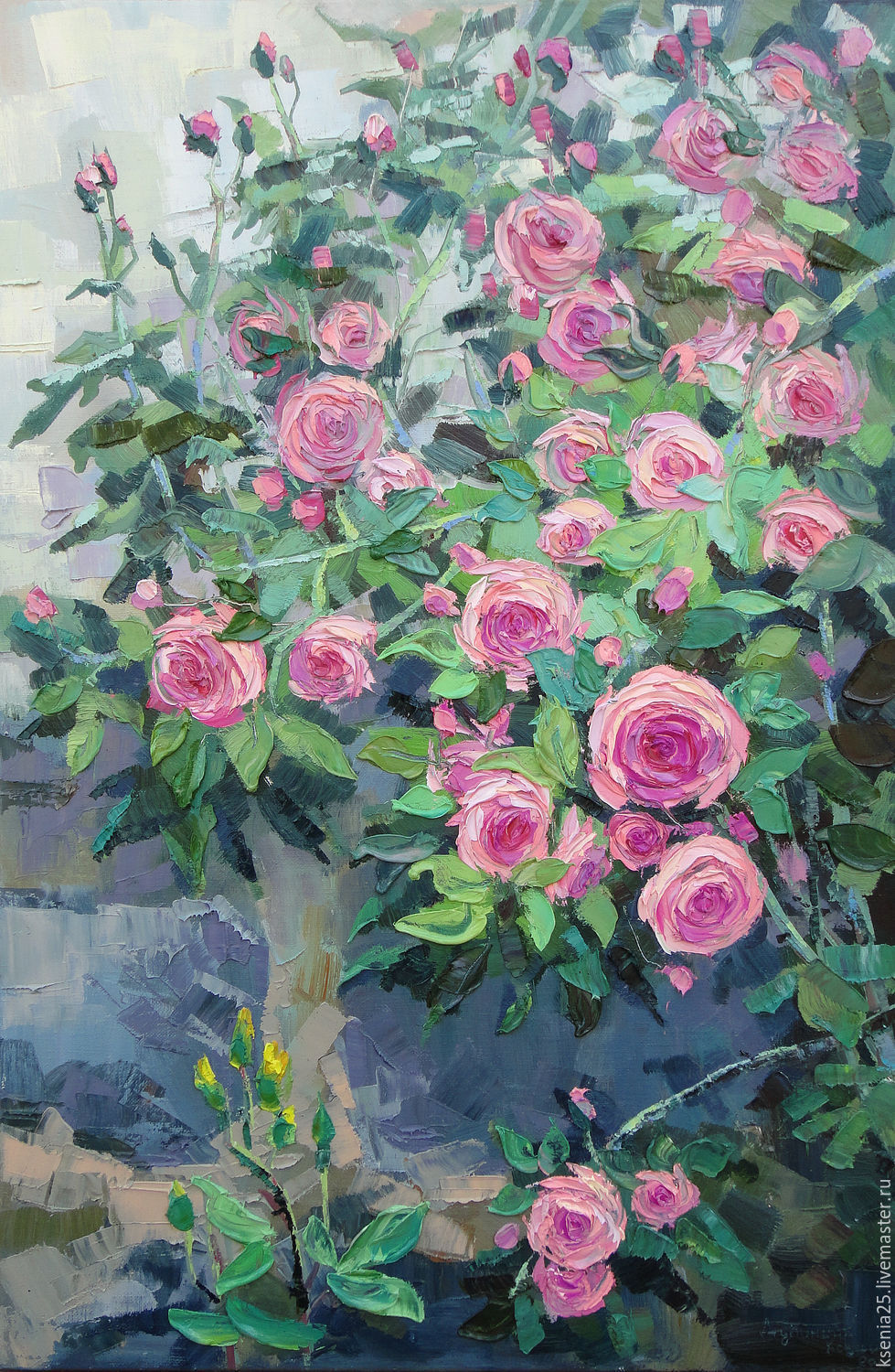 979x1500 Oil Painting Bush Of Pink Roses Shop Online On Livemaster - Rose Bush Painting