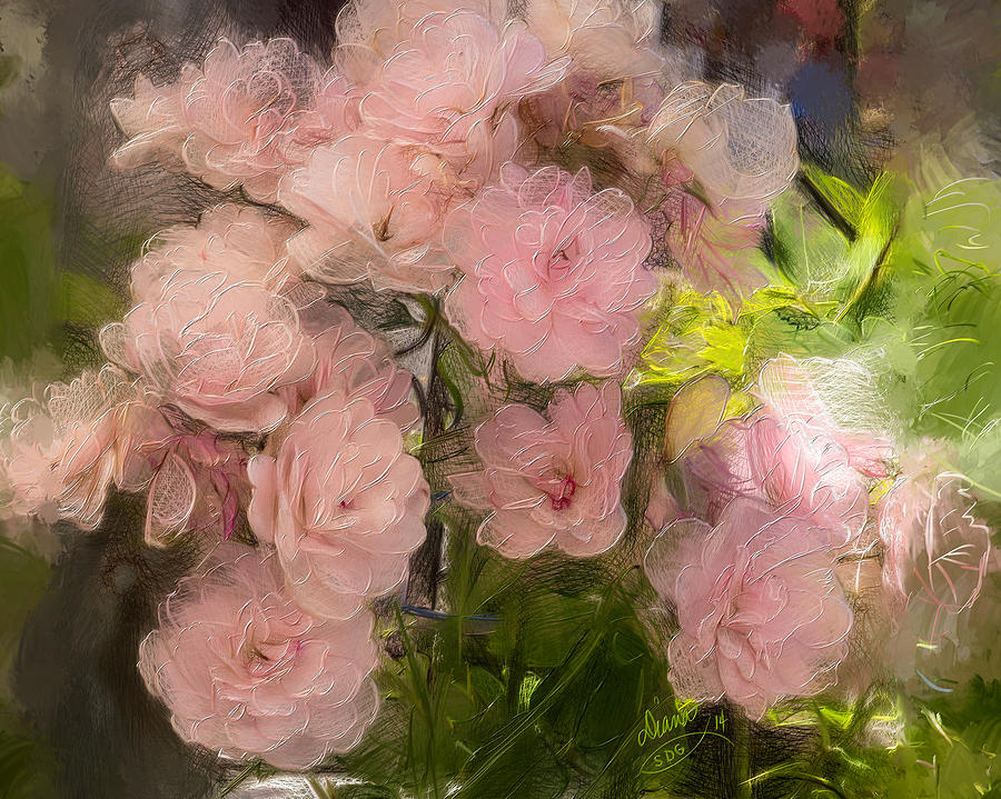 900x719 Pink Rose Bush Painting By Diana Ralph - Rose Bush Painting