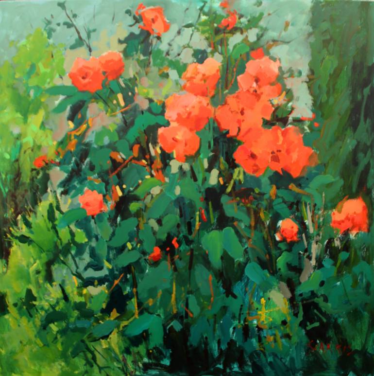 770x773 Saatchi Art Rose Bush Painting By Sarkis Antikajian - Rose Bush Painting